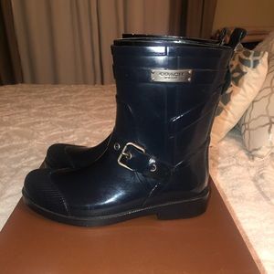 COACH navy blue rain boots